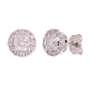 14k White Gold 1ctw Diamond Solitaire Halo Cluster Stud Earrings