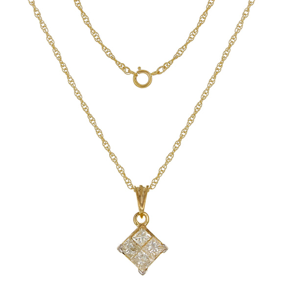 14k Yellow Gold 1ctw Diamond 4-Stone Square Anniversary Pendant Necklace 18
