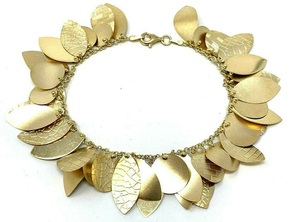 Italian 14k Yellow Gold Round and Leaves Shape Charm Bracelet 7.5