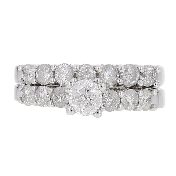 14k White Gold 1 1/2ctw Diamond Matching Engagement Ring & Wedding Band Set Sz 7