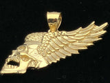 14k Yellow Gold Diamond Cut Skeleton Skull Pendant with Wings 8.6 grams