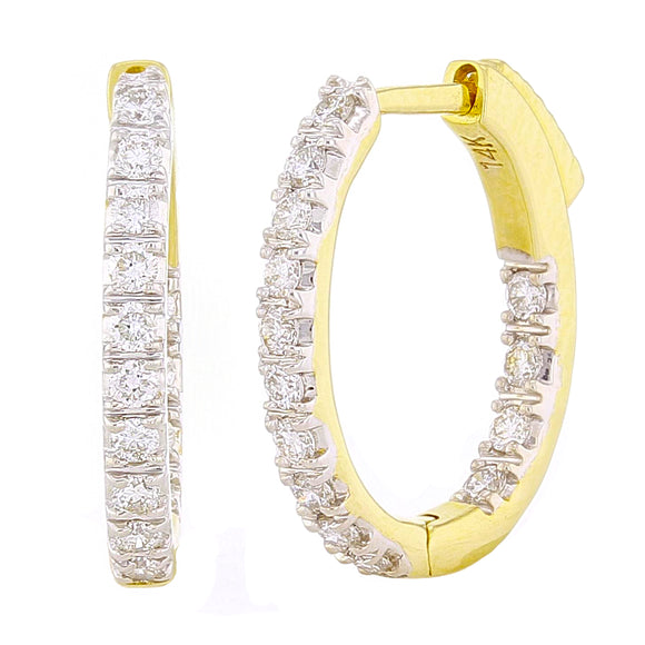14k Yellow Gold 0.50ctw Diamond Inside Out Oblong Oval Hoop Earrings
