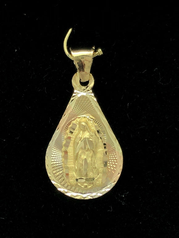 14k Tri Color Gold Virgin Mary Lady of Guadalupe Medal Charm Pendant 23.9mm 1.2g