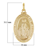14K Gold Mary Mother of God Miraculous Medal with Words Oval Medal Pendant 2.2g