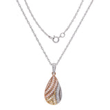 14k Yellow, White & Rose Gold 0.39ctw Diamond Puffed Pear Drop Pendant Necklace