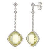 18k White Gold 0.10ctw Lemon Quartz & Diamond Dangle Earrings
