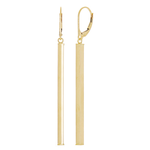 Italian 14k Yellow Gold Square Vertical Bar Dangle Drop Earrings 2.5