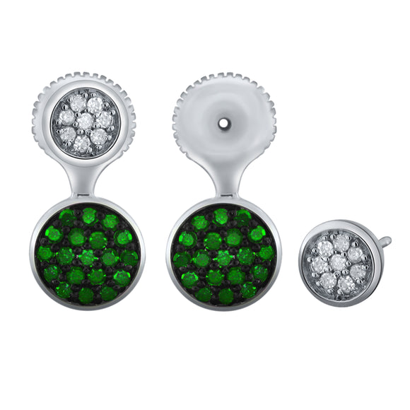 14k White Gold 0.55ctw Green & White Diamond Stud Earrings w/ Removable Jackets