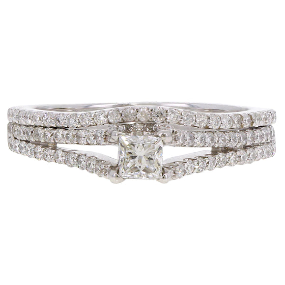 14k White Gold 0.85ctw Princess Diamond Engagement Ring & Wedding Band Set Size7