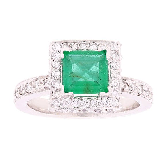 14k White Gold 1.64ctw Emerald & Diamond Double-Decker Halo Cocktail Ring Size 6