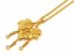 22k Yellow Gold Leaves Charm Pendant with Diamond & Anchor Necklace 18.5" 9.8g