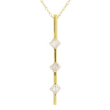14k Yellow Gold 0.25ctw Princess Diamond Three Stone Bar Pendant Necklace 18"
