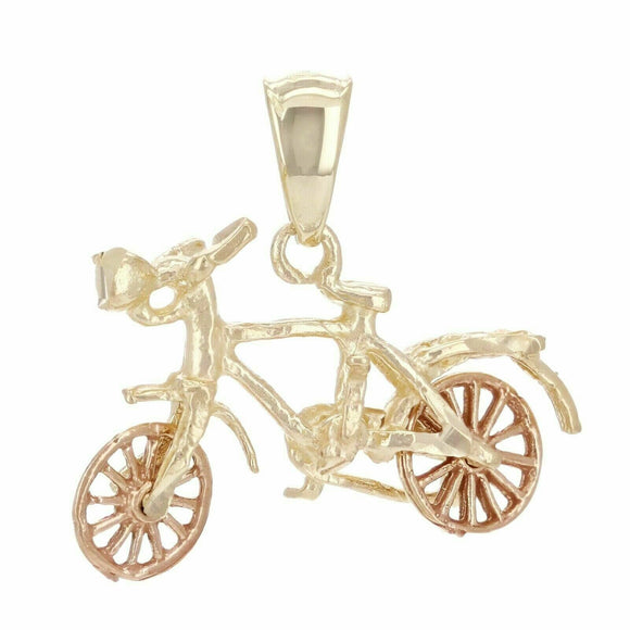 14k Two Tone Rose & Yellow Gold Solid Bicycle Bike Charm Pendant 1.8 grams