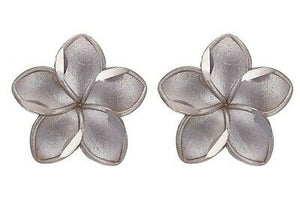 14k White Gold Hawaiian Plumeria Flower Stud Earrings 10.5mmx10.9mm 1.2 grams