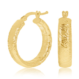 Italian 14k Yellow Gold Hollow Faceted Hoop Earrings 22mmx5mm 1.9 grams