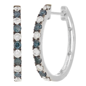 10k White Gold 0.53ctw Sapphire & Diamond Oblong Huggie Hoop Earrings