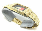 10k Yellow Gold Nugget Link Wrist Watch Bracelet Geneve Jesus Christ Watch 7.5"
