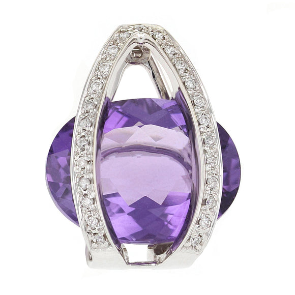 18k White Gold 0.35ctw Oval Amethyst and Diamond Cage Slide Pendant