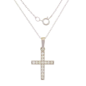 14k White Gold 0.30ctw Diamond Cross Pendant Necklace 18"
