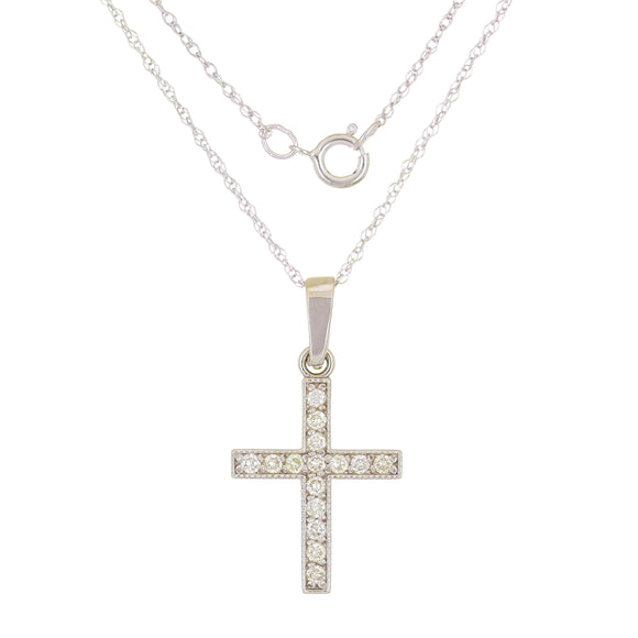 14k White Gold 0.30ctw Diamond Cross Pendant Necklace 18