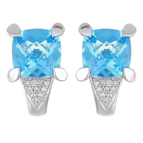 14k White Gold 0.25ctw Blue Topaz & Diamond Earring Huggers