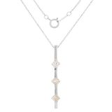 14k White Gold 1ctw Diamond 3 Stone Anniversary Vertical Bar Pendant Necklace