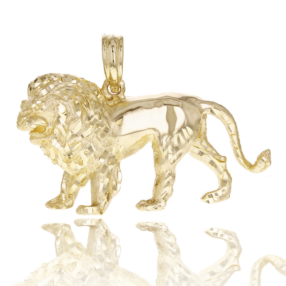 10k Yellow Gold Solid Heavy Diamond Cut Big Lion Pendant 1.8